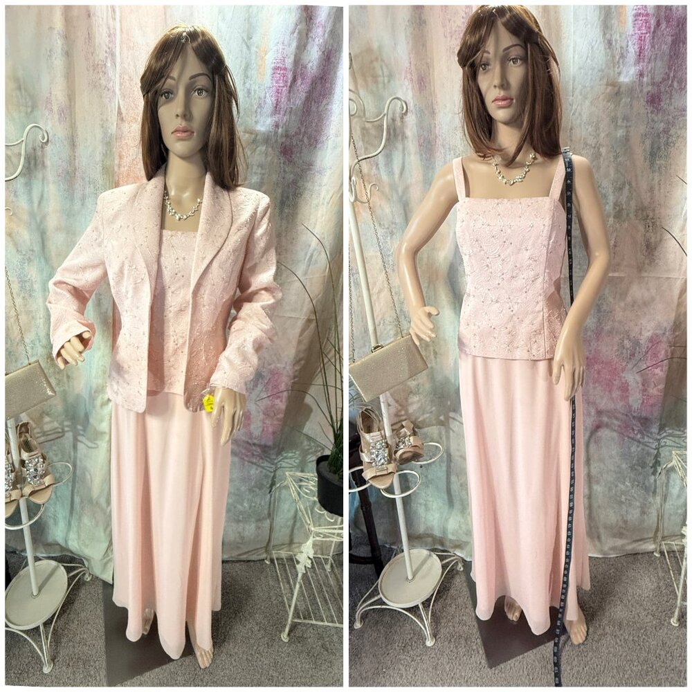 NEW📌Jeanne Alexander  Mother-of-the Bride 2-Pcs Icy Pink Evening Dress & Jacket